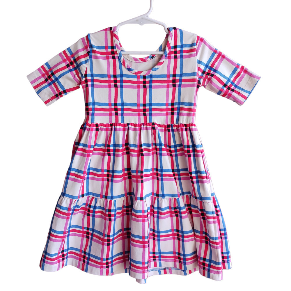 HANNA Andersson Dress 100 Girls 4 Colorful Plaid Tiered Twirl - Picture 2 of 9